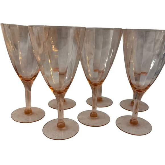 Set of 8 Pink Depression Wine Crystal Glasses MCM Vintage no cracks/chips - Picture 1 of 5